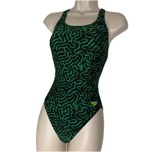 Speedo Women's Race Maze Pro LT One Piece Swimsuit Size 8/34 green black New